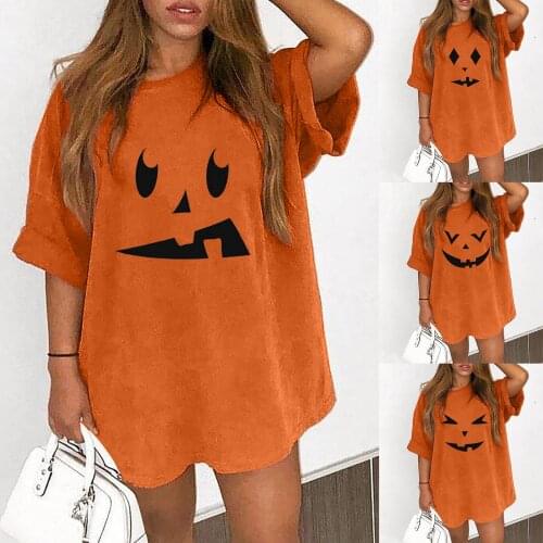 Women Casual Letter Moonlight Printing Short Sleeves Halloween O-Neck Loose T Shirts Casual Oversized Women Orange Soft Tops