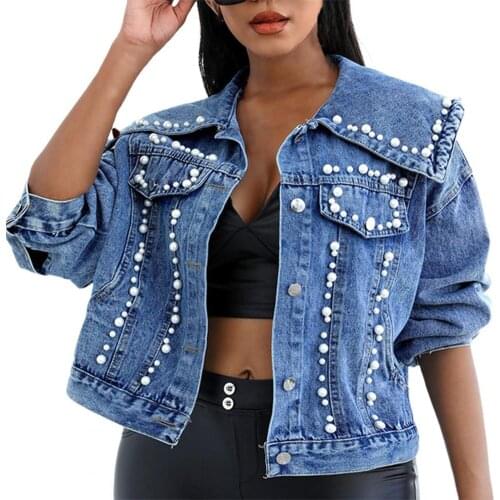 Plus Size Women Jacket Beaded Large Lapel Cool Autumn Women Single-breasted Long Sleeve Popular Punk Women Slim Jacket Coats