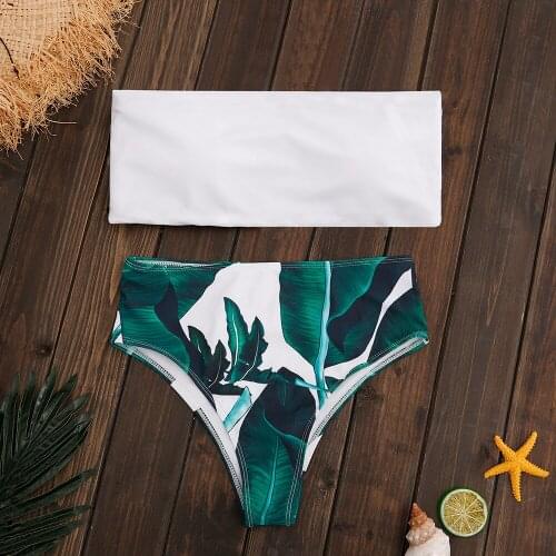 2018 High Waist Swimsuit Sexy Bikini Set Flower Print Bathing Suits Swimwear S M L off Shoulder Bikinis Women Push up Swimwear