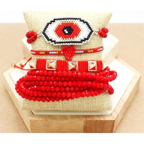ZHONGVI Turkish Evil Eye Bracelet MIYUKI Red Heart Bracelet For Women Boho Tassel Jewelry Pulseras Mujer Handmade Design Gifts