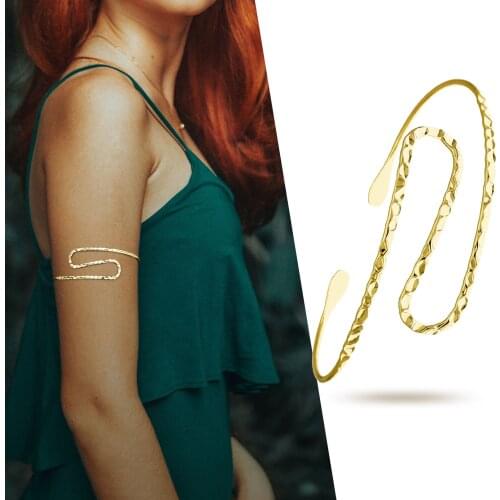 Gold Spiral Curve Bangel Bracelet For Women Arm Cuff Bangle Wrap Upper Band Armlet Armband Jewelry Wedding Belly Dance