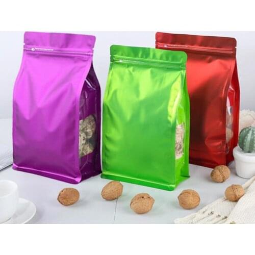 100Pcs 14*24cm Stand up Aluminum Foil Zipper Package Bag With Clear Side Window Colorful Lock Self Sealable Mylar Pouch Storage