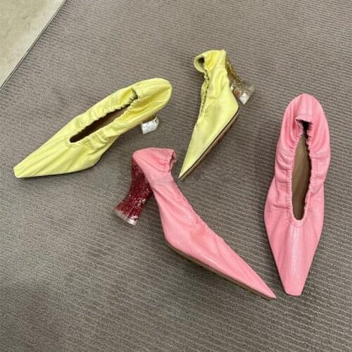 2021 New Square Toe Women Pumps Crystal High Heels Women Shoes Spring Retro Party Wedding Shoes Women zapatos femenino