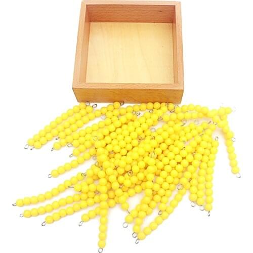 45Pcs Montessori Materials 10Strings Yellow Beads with Wooden Box Mathematics Toys Beech Wood Preschool Train Brinquedos Juguets