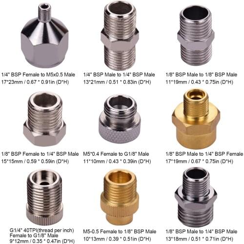 9pcs Airbrush Adapter Kit Multi-Size Fitting Connector Set for airbrush air hose Compatible with Badger Paasche Airbrush