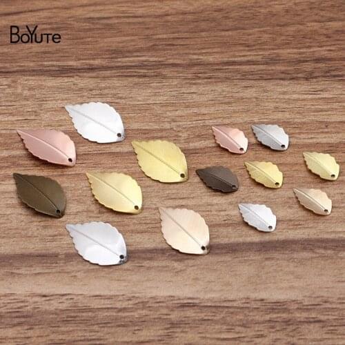 BoYuTe (100 Pieces/Lot) 10*17MM 16*25MM Metal Brass Stamping Leaf Charms for Jewelry Making Diy Hand Made Materials Wholesale