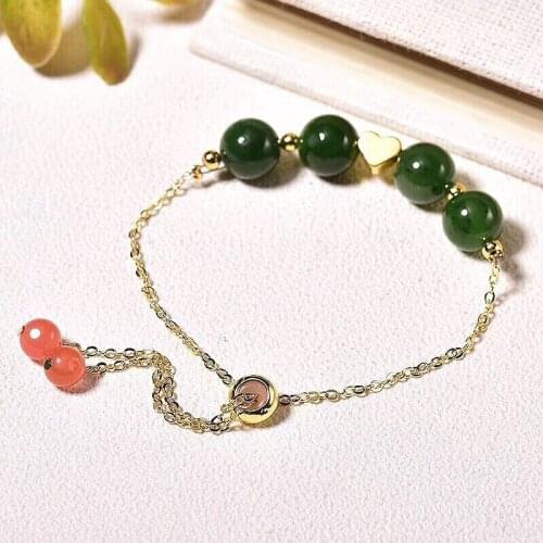 Fine Green Natural Stone Bracelet 10mm Round Beads Bracelets Beauty for Women Girl New Year Gift Crystal Simple Noble Jewelry