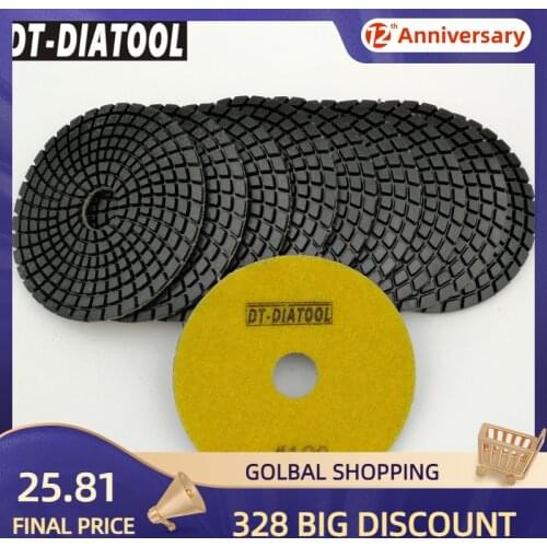 DT-DIATOOL 10pcs Dia 100mm/4" Grit #100 Diamond Flexible Wet Polish Polishing Pads For Granite Marble Stone Sanding Disc