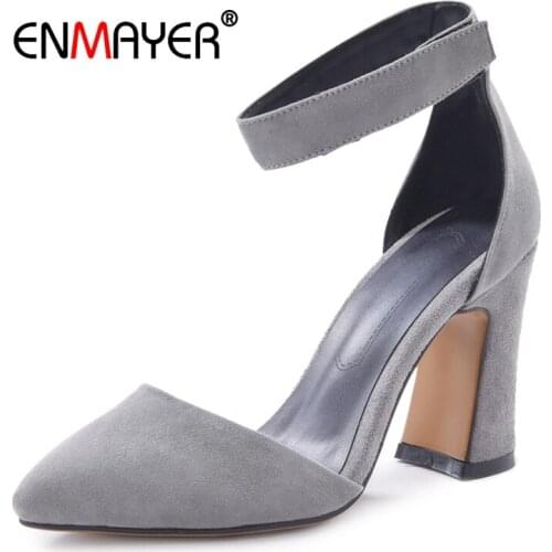Enmayer Kid Suede Pointed Toe Woman Shoes Basic Casual High Heel Pumps Zapatos Mujer Tacon Women Shoes Size 34-39 LY481