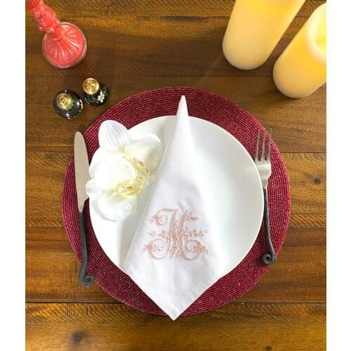 CamelliaCasa2101 Customized Victorian Monogrammed Embroidered Dinner Napkins Placemat，Elegant Design for Wedding, Party, Gift