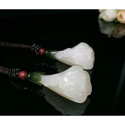 H17#Hetian jade exquisite top double-color lotus pendant