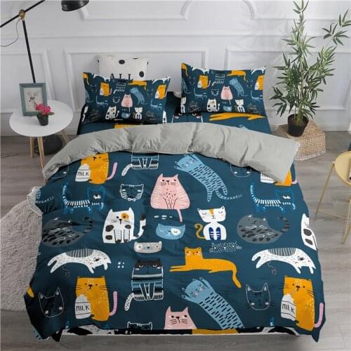 Dropship Cartoon Bedding Set Cute Cats Duvet Cover Set Bed Set Queen Size Comforter Bedding Sets King Pillowcase Bedclothes
