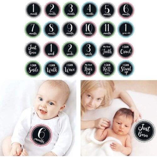 12Pcs Baby Month Sticker Newborn Milestone Memorial Pregnant Women Monthly Sticker Kids Commemorative Card Photo Props