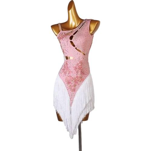 Latin Dance Performance Costume Steel Hot Drill Diamond Samba Dress Tassel Style Latin Dance Dress New pink Latin Dress