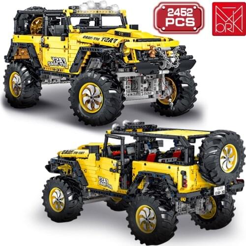 Technical Traffic Car Model Building Blocks Yellow Off-road Jeep Enlighten Bricks DIY Toys for Boys Friends Birthday Gifts