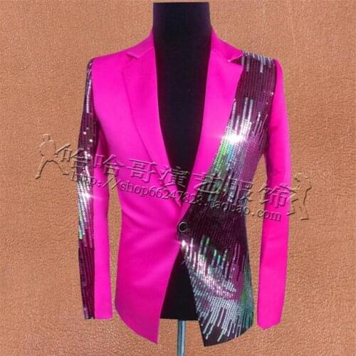 Men Suits Jacket Gradient Multicolor Sequins Spliced Bar Nightclub Singers Ds Performance Stage Suits Dress Studios Clothing