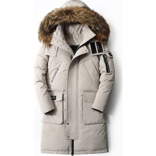 2019 Winter down Jacket Mens Mid-length Jacket Mens Thick Long Korean-style COUPLES Warm Hooded Large Fur Collar