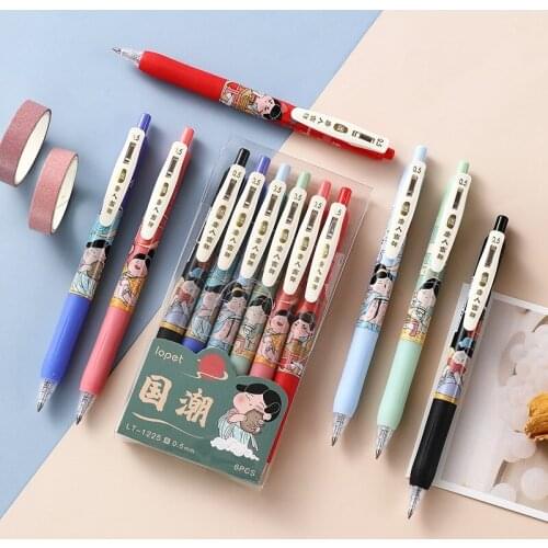 6pcs Tang Dynasty Gel Pen Set Cute Retro Chinese Girl 0.5mm Roller ball Black Color Ink for Writing Marker Office School A6120