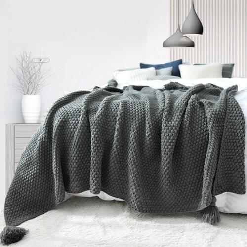 WOSTAR Nordic style Thread Blanket with Tassel Solid Beige Grey Coffee Throw Blanket for Bed sofa bedspread Cape Knitted Blanket