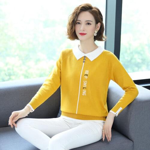Autumn Winter Style Women Knitted Pullover Tops Lady Casual Turn-down Collar Letter Printed Knitted Pullover Sweater ZZ0981