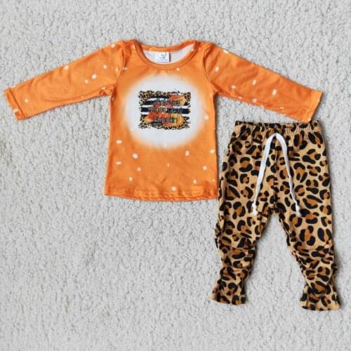 RTS Baby girls fall long sleeve pumpkin spice print leopard stacked legging pants wholesale children boutique outfits clothes