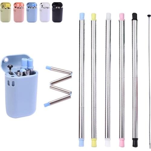 Food-grade stainless steel folding silicone straws are easy to clean, reusable food-grade silicone portable folding straws set