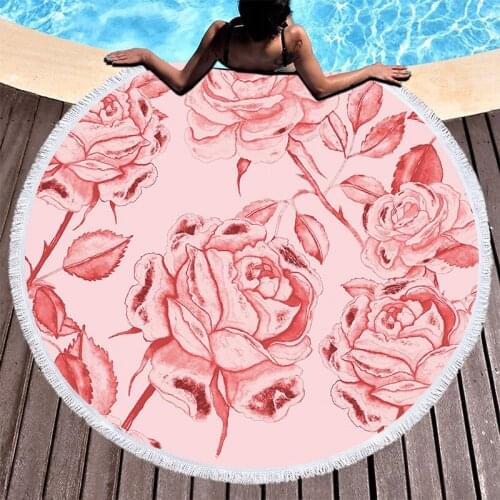 Floral Printed Plant Beach Towel 150cm Microfiber Decoration Summer Swimm Bohemia Mat Toallas Round Travel Bathroom Towel Adult