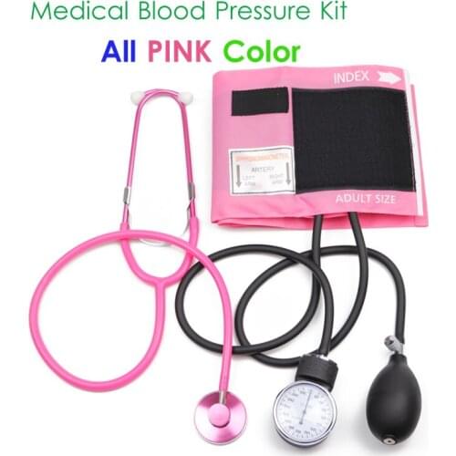 Pink Medical Health Blood Pressure Monitor BP Cuff Manometer Arm Aneroid Sphygmomanometer Gauge Meter Tool with Cute Stethoscope