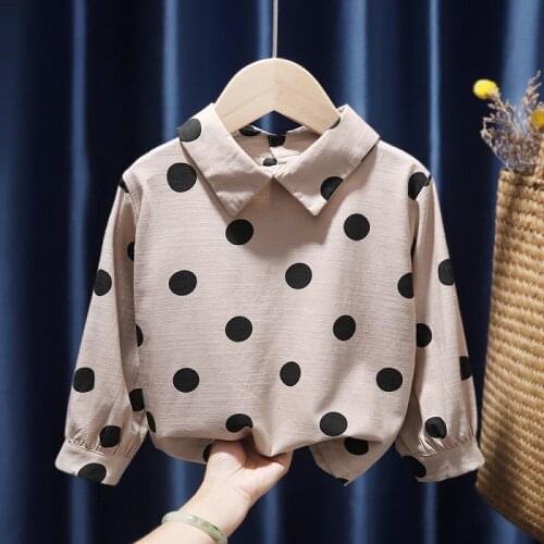 Turndown Collar Shirt Fashion Girls Polka Dot Blouse Toddler Children Cotton Clothing for Infant Baby Kids 2021 New Spring Tops