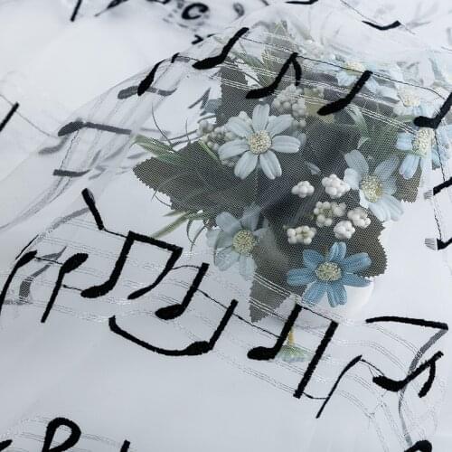 Embroidery Musical Note Mesh Lace Dress Fabric By Yard For Girls‘ Dress And Ornament 90*135cm TJ1093