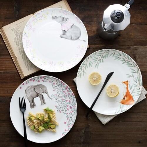 Nordic Bone China Western Food Plate Steak Pasta Plate Ceramic Big Disc Creative 10-inch Plate Animal Pattern Dinner Plate