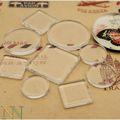 100 Pcs - 16mm 18mm 20mm 25mm 30mm Flat Glass Tiles Clear Glass Cabochon Cover Circle Round Square Glass for Jewelry Making