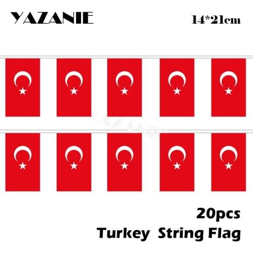 YAZANIE 14*21cm 20PCS 5Meter Turkey String Flag Hot Sell Hanging National Turkish Small Flag for Home Decoration Free Shipping