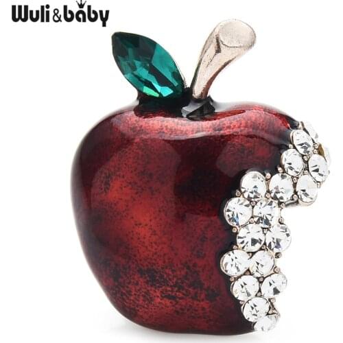 Wuli&baby Rhinestone Apple Brooches For Women Unisex Enamel Fruits Party Office Brooch Pins Gifts