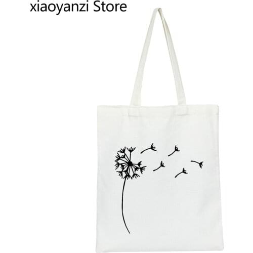 Lus Los Wildflower Dandelion printed women Shoulder Canvas Bag Casual Eco Reusable Shopping Bags Female Girl Handbag Wholesale