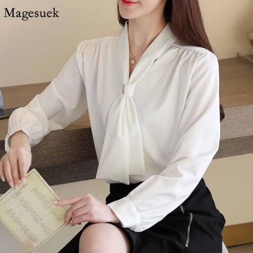 Autumn Korean Style Lantern Long Sleeve V-Neck Blouse Women Solid Elegant Pullovers Spliced Shirt Chiffon Streamer Shirts 11380