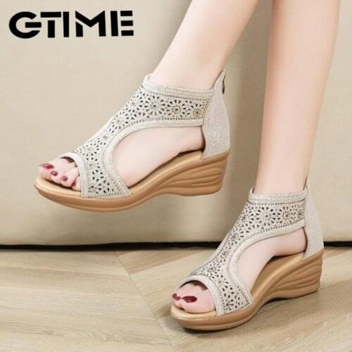Vintage Women Comfortable Wedges Sandals Luxury High Heels Sandals For Women Fashion Lady Peep Toe Boho Shoes 2021#SJPAE-325