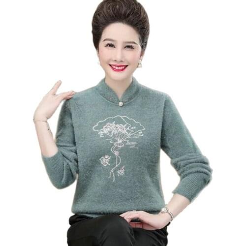 Middle-aged Women Winter Wool Sweater And Pullover 2020 Autumn Thick Warm Imitation Mink Velvet Knit Jumper Women Tops W1753
