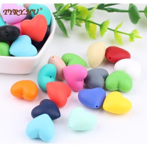 TYRY.HU 10pcs Loose Silicone Heart Beads Baby Teether For DIY Jewelry Making Necklace BPA Safe Kids Teething Chew Toys BPA Free