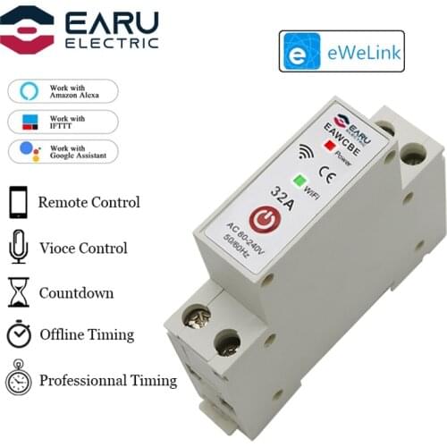 1P 1P+N WiFi Smart Circuit Breaker Time Relay Switch Voice Remote Control by eWeLink App Works with Alexa Google Home Assistant