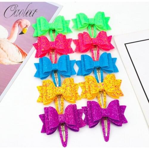 2Pcs/lot Shiny 3inch Candy Color Glitter Hair Clips for Girls Hair Bows Snap BB Hairpin Barrettes for Kids Hair Accessories