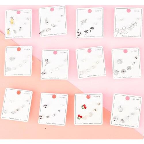 3Pair/lot Multi-style Cherry Pineapple Flower Zircon Crystal Stud Earrings Set For Women Girls Mini Earrings Cartilage Piercing