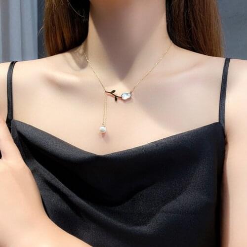 316L Stainless Steel New Fashion Upscale Jewelry Shell Pearl Tassel vintage Tulip Charms Chain Choker Necklace Pendant For Women