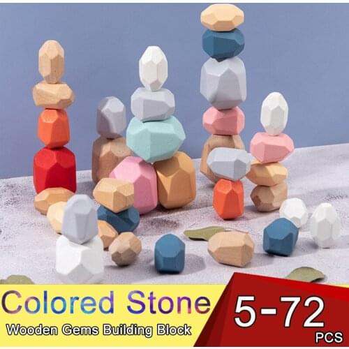 5-72 PCS Wooden Blocks Stone Stacking Games Montessori Toys For Children Rainbow Block Kids Educational Building Block Juegos