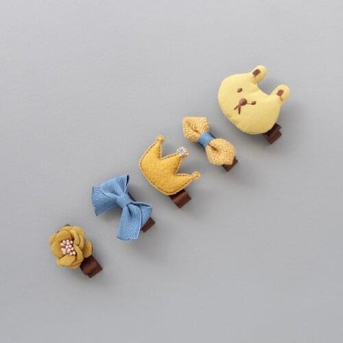 5pcs/Set Gift Crown Bow Ribbon Flower Ribbon Hairpin Cute Hairpin Hair Accessories Set Clip For Girls Kid Hair