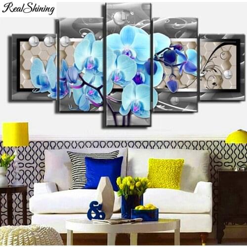 5 Piece Blue Orchid Flowers Diamond Painting 5D DIY Mysterious Picture of Rhinestones Diamond Embroidery 3D Cross Stitch T217