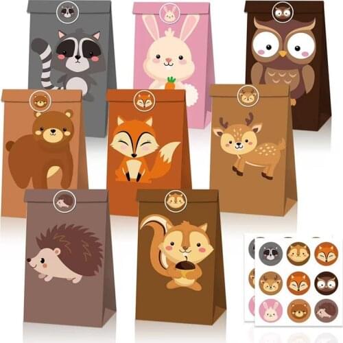 8pcs Woodland Animals Paper Candy Gifts Bags Jungle Party Decor Sweet Gifts Box Kids Birthday Baby Shower Party Supplies