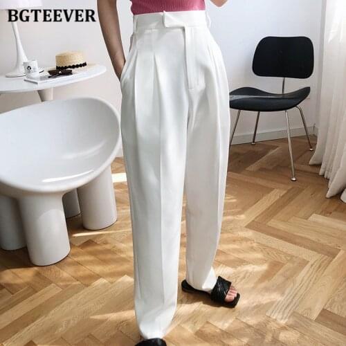 BGTEEVER Elegant Chic Loose Wide Leg Trousers for Women High Waist Female White Suit Pants Ladies Spring Summer Pantalon 2021