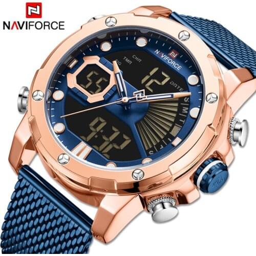 2021 New NAVIFORCE Men Casual Fashion Wristwatch Quartz Analog Led Digital Calendar Stainless Steel Waterproof Men Luxury Watch