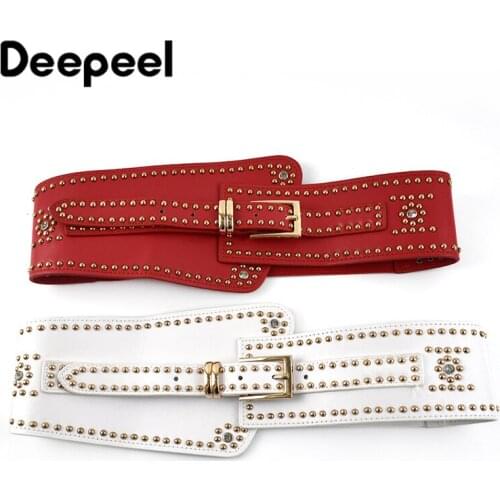 Deepeel 1pc 12*100-135cm Women Fashion Rivets Wide Cummerbunds Female Corset Waistband Plus Size Decorative Elastic Corsets Belt